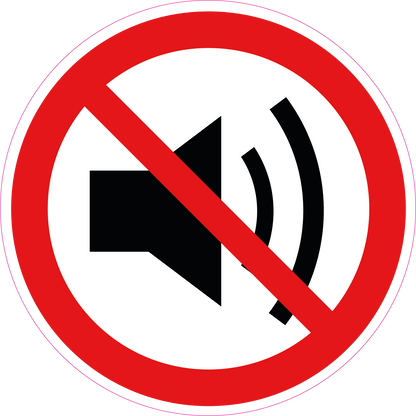 Hard geluid verboden sticker, rood-wit rond pictogram, 20 cm
