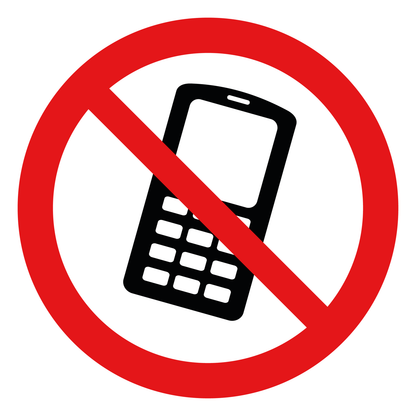 Telefoon verboden sticker, ISO 7010 P013, rood-wit rond pictogram met doorgestreepte mobiele telefoon, 20 cm