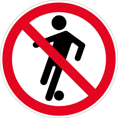 Verboden te voetballen sticker, rood-wit rond pictogram met doorgestreepte bal, 20 cm