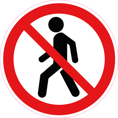 Verboden te wandelen sticker, rood-wit rond pictogram, 20 cm