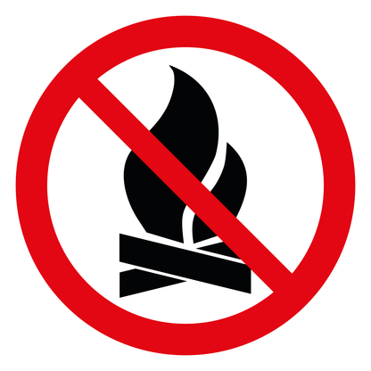 Open vuur verboden sticker, rood-wit rond pictogram (ISO 7010 P003), 20 cm