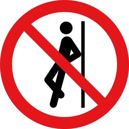 Verboden te leunen sticker, rood-wit rond pictogram, 20 cm