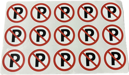 Vel niet parkeren stickers rond - rood wit zwart pictogram met doorgestreepte P, verboden te parkeren