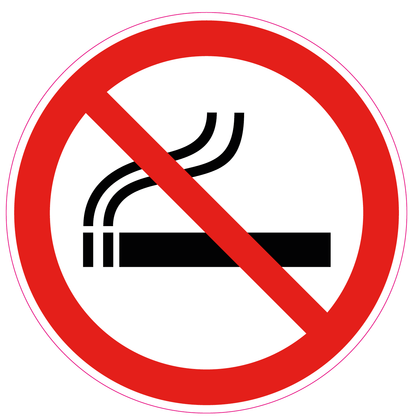 Verboden te roken sticker, rood-wit rond pictogram ISO 7010 P002 (roken verboden)