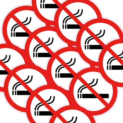 Verboden te roken sticker, rood-wit rond pictogram ISO 7010 P002 (roken verboden)