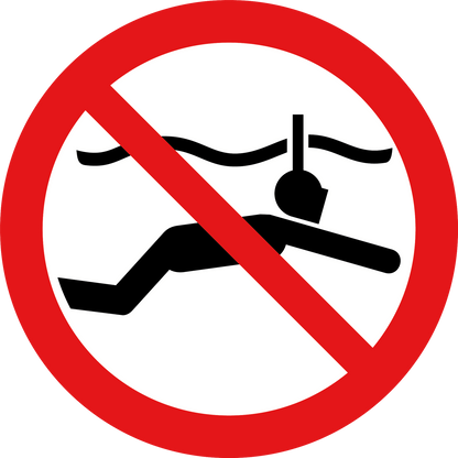 Verboden te snorkelen sticker, rood-wit rond pictogram met doorgestreepte snorkelaar, 20 cm
