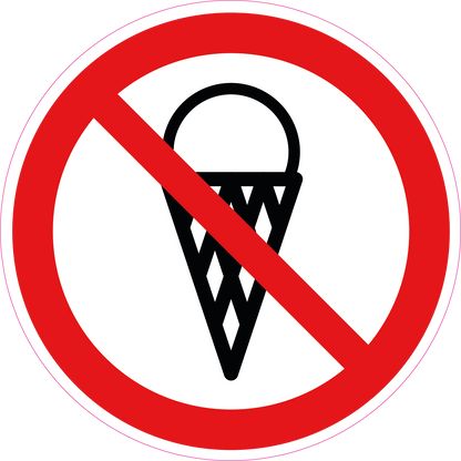 Verboden voor ijsjes sticker, rood-wit rond pictogram met doorgestreept ijsje, 20 cm