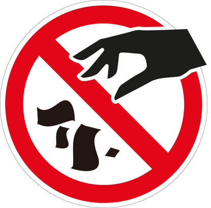Verboden vuil weg te gooien sticker, rood-wit rond pictogram, 20 cm