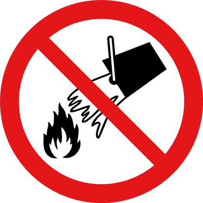 Sticker niet blussen met water, ISO 7010 P011, rood-wit rond pictogram, 20 cm
