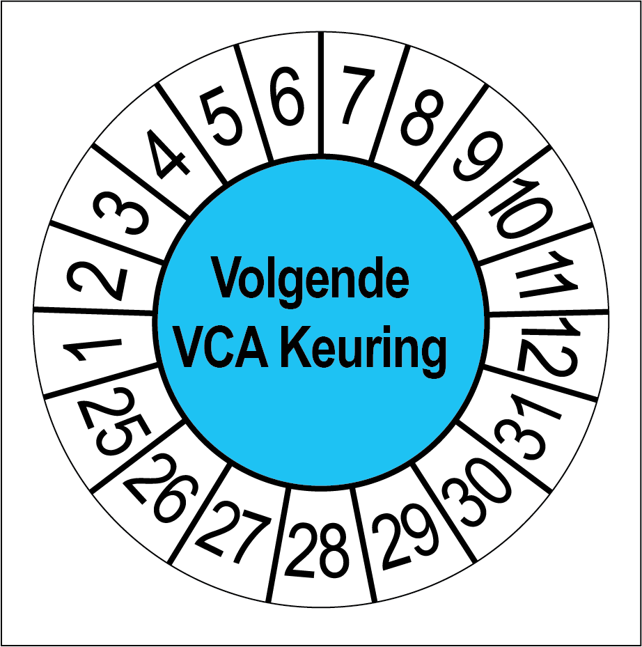 Volgende VCA Keuring Keuringsstickers | 50 stuks (10 strips) | 35mm Rond | Vinyl - Ricard Pictogram stickers - 8718133057434