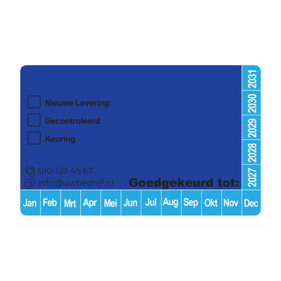 Keuringssticker 8x5 cm, blauw vlak met lichtblauwe rand