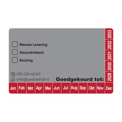 Keuringssticker 8x5 cm, grijs vlak met rode rand
