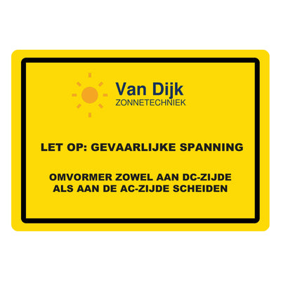 Waarschuwingssticker omvormer scheiden 74 x 52 mm met een groot logo bovenin en geen extra tekst