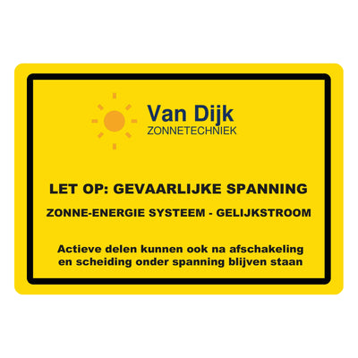 Waarschuwingssticker zonne-energie gelijkstroom 74 x 52 mm met een groot logo bovenin en geen extra tekst