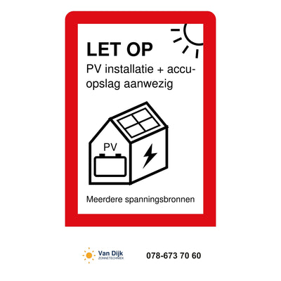 PV- en accusticker 35 x 60 mm met het waarschuwingsplaatje bovenaan en het logo onderin