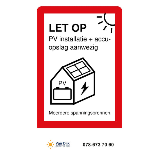 PV- en accusticker 35 x 60 mm met het waarschuwingsplaatje bovenaan en het logo onderin