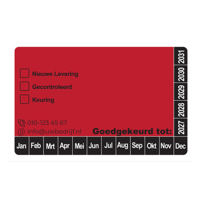 Keuringssticker 8x5 cm, rood vlak met donkere rand