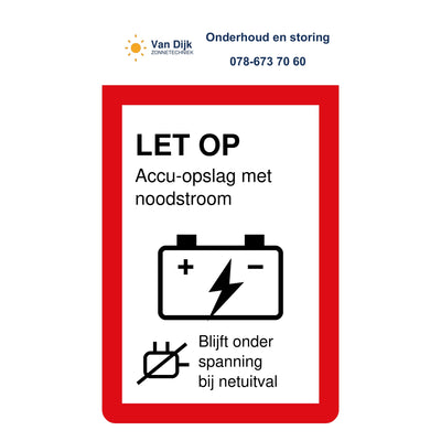 Noodstroom-sticker 35 x 60 mm met eigen logo en tekst in een eigen kleur
