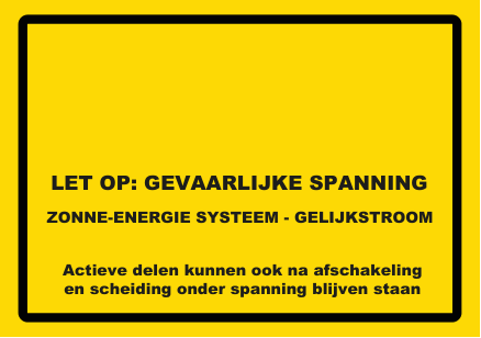Zonne-energiesysteem, gelijkstroom, actieve delen blijven onder spanning